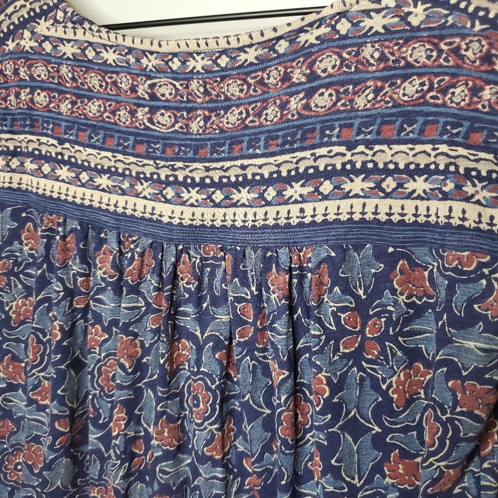 Lucky Brand Floral Woodblock Print Peasant Blouse - Picture 12 of 16